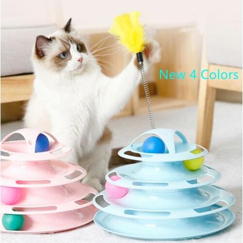 Class Pet Cat Toy Training Play Plate Kitten Tower Track Disc Cat Intelligence Play Feather Funny Cat Stick Triple Disc Tumbler