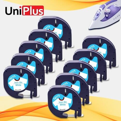 UniPlus 10PK LT Label Tape 18773 Blue on White Fit Dymo Letratag Tapes Iron on Clothes Fabric Printing for LetraTag LT100H QX50