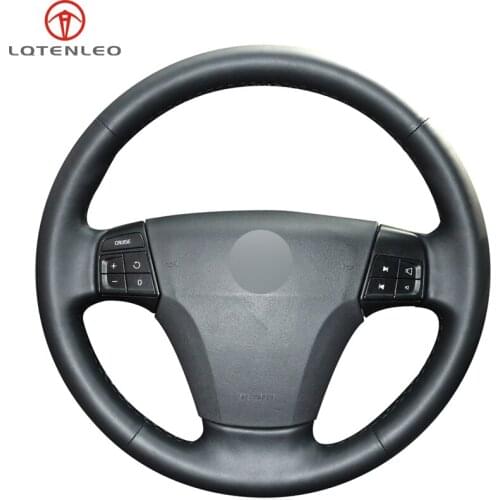 LQTENLEO Black Artificial Leather Hand-stitched Car Steering Wheel Cover For Volvo S40 2004-2012 V50 2005-2011 C30 2010-2013