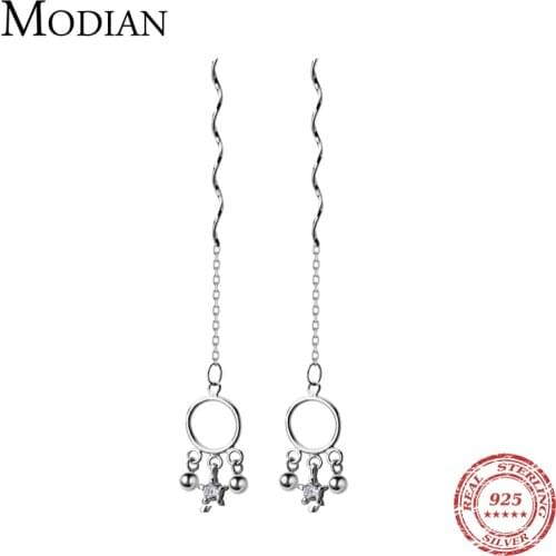 Modian Genuine 925 Sterling Silver Long Tassels Dangle Earrings for Women Drop Earring Korean Style Fashion Jewelry