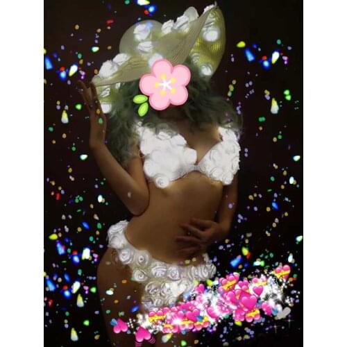 Fashion DS Catwalk luminous white led flower costume nightclub bar DJ female singer stage model star stage show costumes