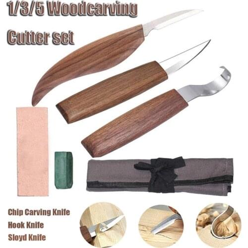 3/5Pcs Walnut Wood Carving Knife Chisel Woodworking Cutter Hand Tool Set Peeling Woodcarving Sculptural Spoon Carving Cutter