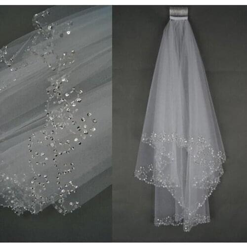 New Arrival Two Layer Beaded Wedding Veil 2021 White Ivory Bridal Veils Brautschleier Boda Novia accesorios Casamento