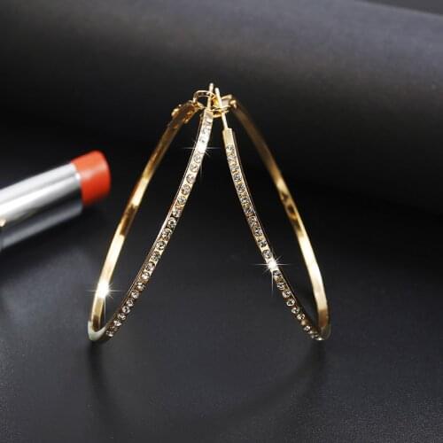 New Fashion Earring For Women with Crystal Rhinestone simple large Circle Goldr/Rose Gold/Silve Color Hoop Earrings Jewelry Gift