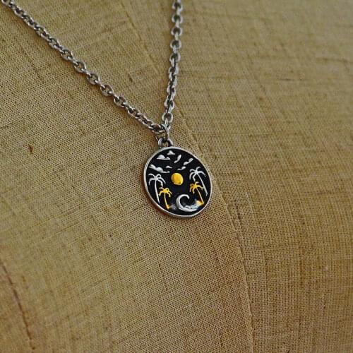 1pcs stainless steel ocean cute Mini Landscape Pendant Necklace waves and sun Mixed Metals Nature Camping Hiking Jewelry