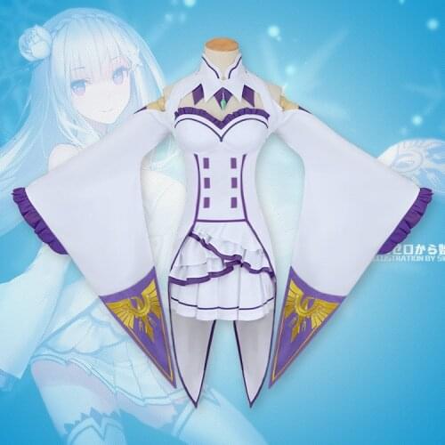 Anime Re Zero Kara Hajimeru Isekai Seikatsu Emilia Cosplay Wigs Cloak Costumes with Accessories Props Christmas Halloween Party