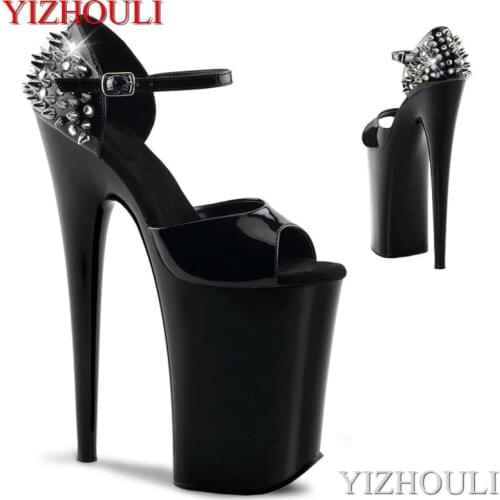 Sexy rivets with 23cm heel, bare foot strap, 9in super-high heel sandals, summer dancing shoes