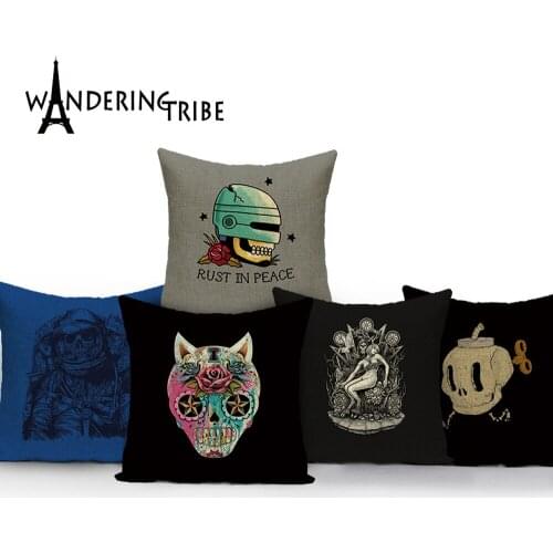 Simple Skull Cushion Covers for Sofa Throw Pillow Cover Horror Portrait Decorative Cushion Cover Linen Square Pillow Case Cojin