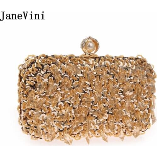 JaneVini Luxury Gold Diamond Elegant Woman Clutch Wedding Bag Silver Sequined Beads Evening Bags Cartera De Mano Elegante Mujer