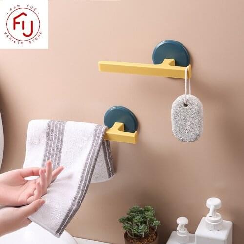 Self-Adhesive Towel Holder Rack Wall Mounted Towel Hanger Bathroom Towel Bar Shelf Roll Holder Hanging Hook Bathroom Organizer