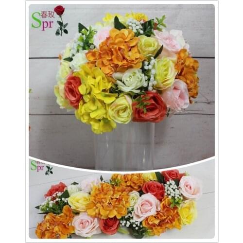 SPR Free Shipping orange yellow arch row flowers table centerpiece flower ball wedding stage decoration flower wall backdrop