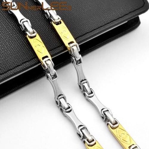 SUNNERLEES Jewelry Stainless Steel Necklace 6mm Geometric Link Chain Silver Color Gold Plated Men Women Gift SC110 N
