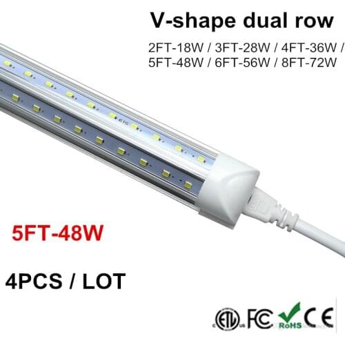 T8 5 Feet V Shaped 4ft 5ft 6ft 8ft 4800 Lumen Tube Integrated LED Tubes Light Replace Fluorescent Light AC85-265V