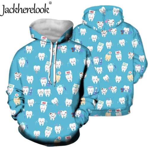 Jackherelook Blue Funny Teeth Dental Dentist Print Loose Hoodies for Womens Casual Spring Autumn Pullover Oversize Sweatshirts