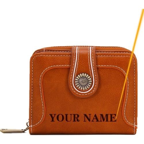 Free Engraved Women Wallets Mini Hasp Card Holder Soft PU Leather Female Purse Coin Short Wallets Zipper Small Purse Customized