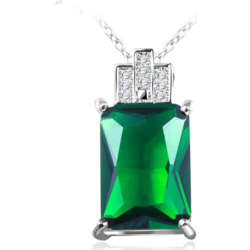 I&Zuan Chain Necklace Women S925 sterling-silver-jewelry Accessories Fine Jewelry Geometric Green Stone Necklaces Pendants N121