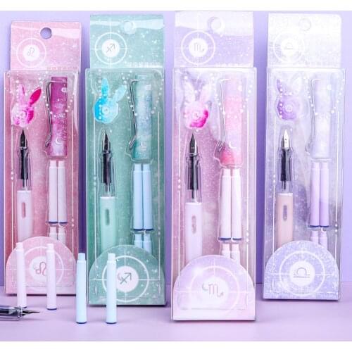 1set Fashion Cute Twelve Constellation Fountain Pen Ink Sac Can Be Replaced Students Office Signature Writing Pens Stationery