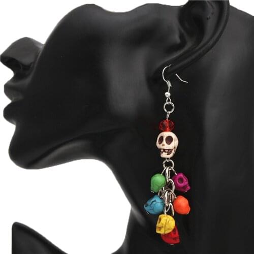 1pair Skull Collector Earrings With Colorful Beads Day Of The Dead Jewelry Halloween Gift For Friend E2012