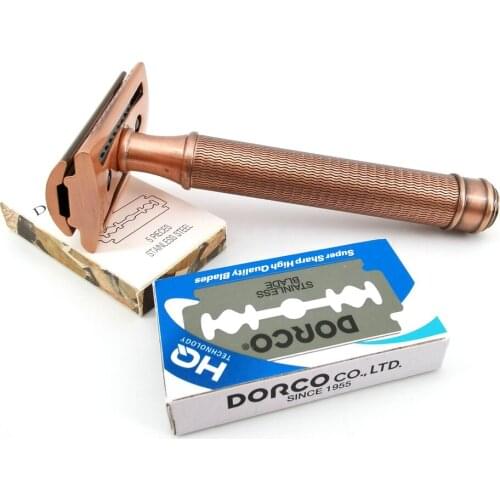 1Pcs Shaving Double Edged Safety Razor Metal Handle Blades Shaver Tools for Men razor (Bronze)+15 PCS Blades