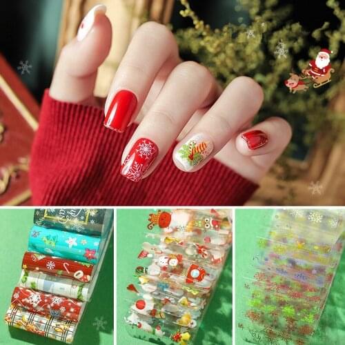 10 sheet 50cm Snowflake Steam Christmas Nail Foil Sticker Transfer Nail Art Sticker Manicure DIY Nail Tips Art