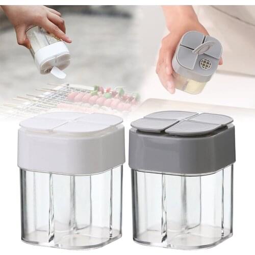 Household 4 In 1 Salt And Pepper Shakers Spice Organizer Container Plastic Container Canister Kitchen Spice Jar Kitchen Gadget