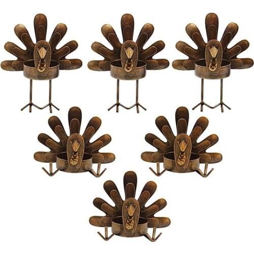 6 Pack Metal Turkey Tea Light Candle Holders, Thanksgiving Decoration for Home, Turkey Candle Holder,Candle Holder