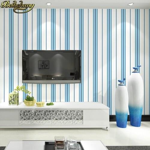 Beibehang Mediterranean blue stripes Luxury 3d mural wallpaper roll flocking black strip wall paper living room decoration