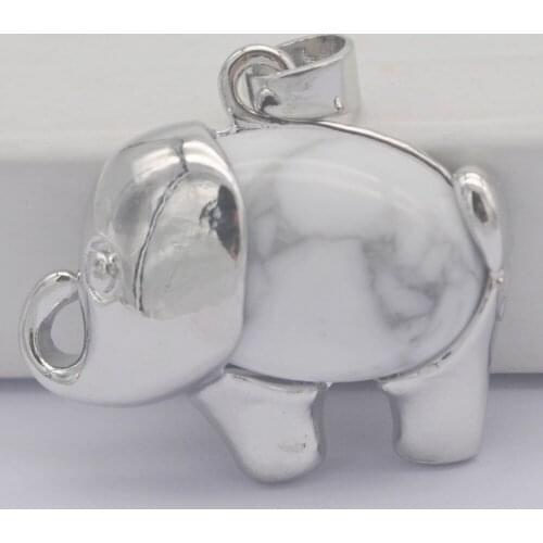 White Howlite Stone GEM Pendant Elephant Animal Jewelry For Woman Gift S3258