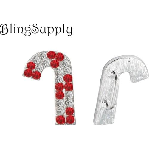Free shipping 23*19mm Christmas rhinestone candy cane button 100PCS (BTN-5400)