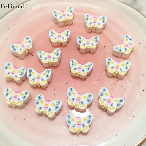 100pcs Multicolor Butterfly Shape Flat Back Polymer Clay Spacer Beads For DIY Handmade Jewelry Craft Accessories 10mm