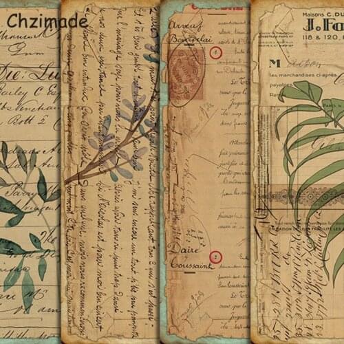 Chzimade 4Pcs Vintage Junk Journal Flower Leaves Paper Sticker DIY Scrapbooking Album Diary Happy Planner Home Decoration