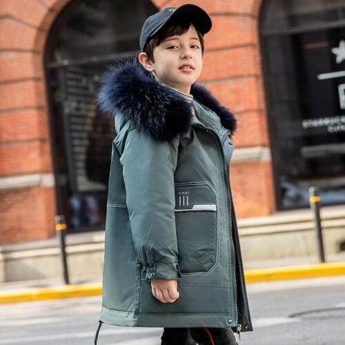 Childrens Clothing Girls Winter Down Jacket Real Fox Fur Collar Padded Coats Kid Cold Clothes Parka For Boy TZ943