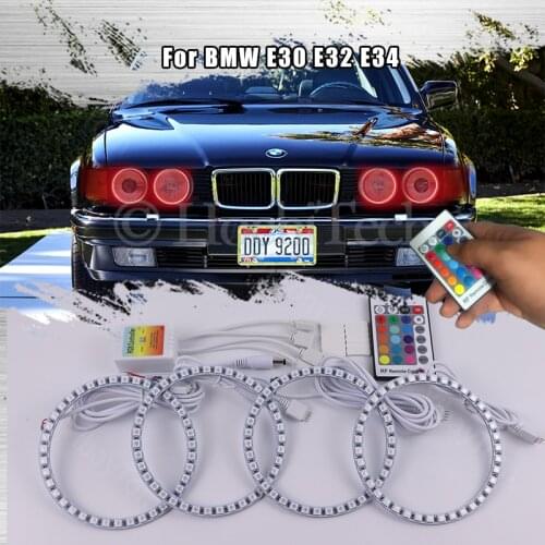 For BMW E30 E32 E34 Multi-color Led Angel Eyes Kit RGB Halo Rings Daytime Running Light DRL