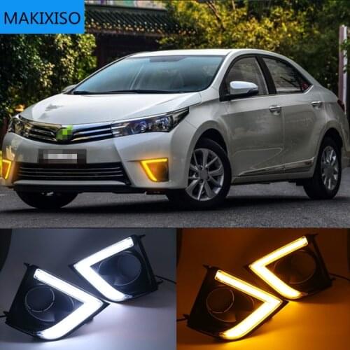 1 Set DRL For Toyota Corolla 2014 2015 2016 LED Daytime Running Lights with yellow turn signal night blue Head Fog Lamp cover