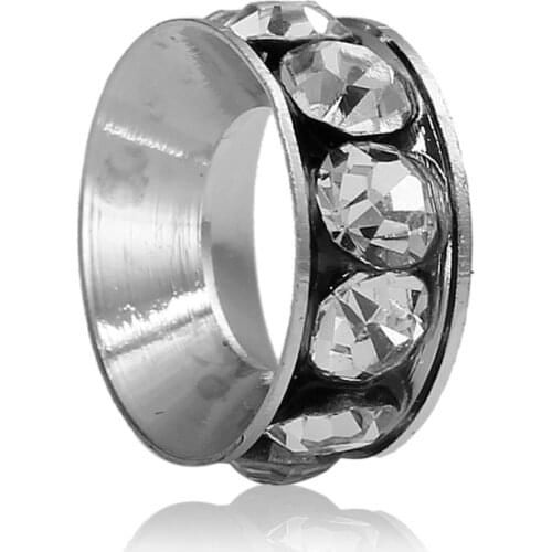 DoreenBeads New Hot Silver Color Clear Rhinestone Rondelle Spacer Beads Round Fit European Charm 10mm, Hole: 5mm 10 PC