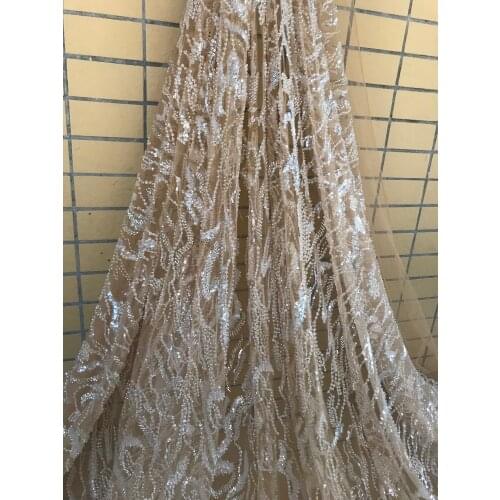 Hot selling Embroidered tulle french net fabric with beads L-686824 elegant Embroidered tulle fabric