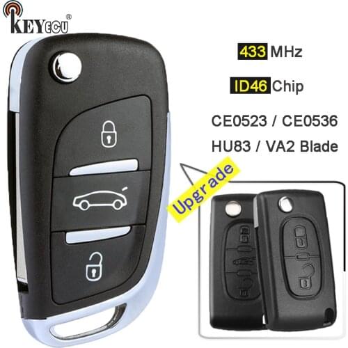 KEYECU 433MHz ID46 Chip CE0523 CE0536 CModel Modified Flip Folding Remote Key Fob 2 3 Button HU83/ VA2 Blade for Citroen