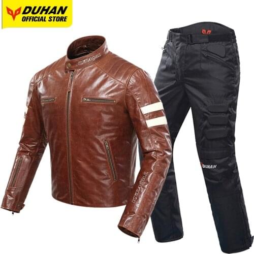 DUHAN Motorcycle Jacket Genuine Leather Motocross Jacket Men Moto Riding Chaqueta Waterproof Jaqueta Motoqueiro Cycling Suit