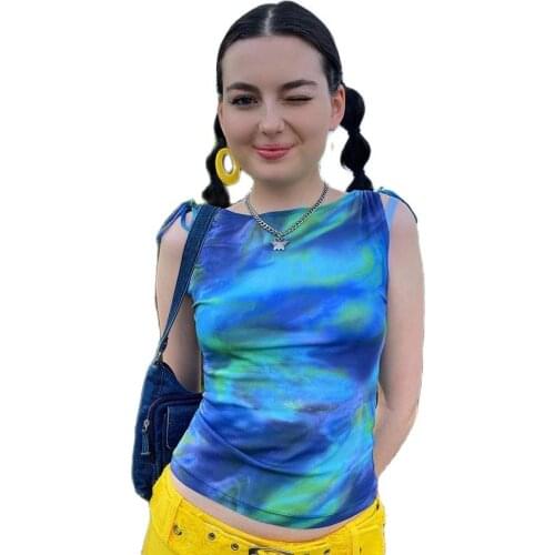 Summer new style color abstract printing personality street round neck slim vest
