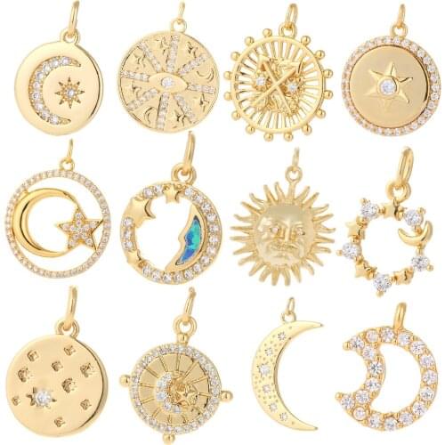 Moon Sun Jewelry Making Charms Gold Micro Pave Dangle Diy Pendant Supplies Earring Bracelet Necklace Designer Charm Copper Resin