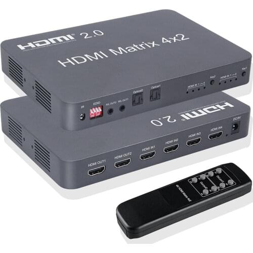 4K HDMI Matrix 4X2 Switch Splitter Video Converter 2x2 with Optical Fiber Audio 1080p 60hz 4 Channel Laptop PC To 2 TV Monitors