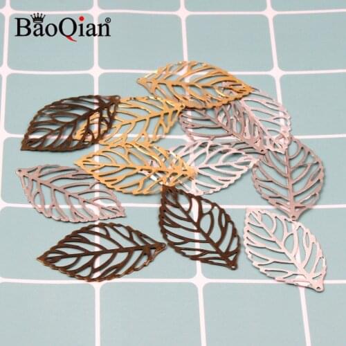 50Pcs/Bag 26x44mm Gold/Silver Color Leaf Filigree Wraps Metal Sheets Scrapbooking For Crafts DIY handicraft Decoration Supplies