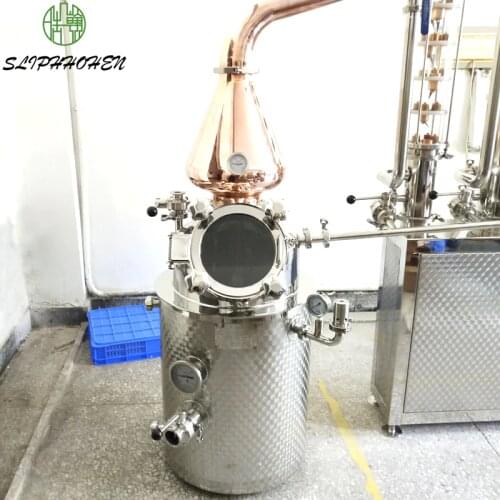 Small Multifunctional Wine Making Equipment Double Gin Basket Distillation Equipment Glass Column 50L Copper Distillation Pot