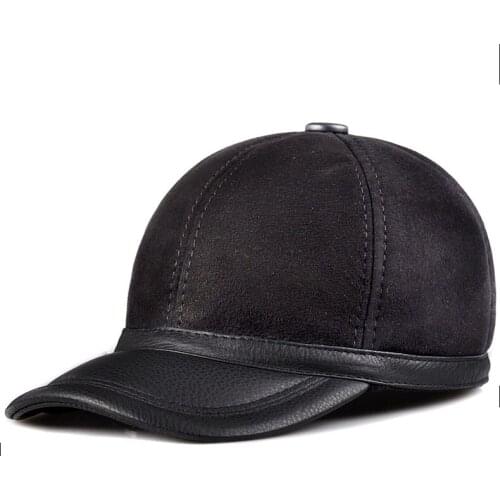 Genuine leather men baseball cap hat brand new mens real leather adult solid adjustable army hats/caps