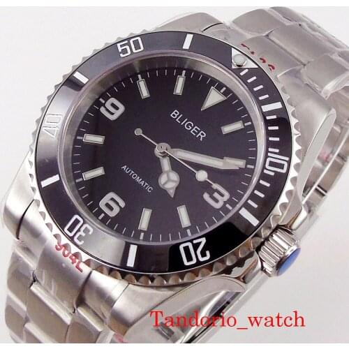 Bliger 40mm Mens Watch NH35 MIYOTA 8215 Automatic Sapphire Glass Luminous Marks Oyster Bracelet Rotating Bezel