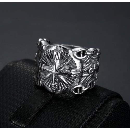 316L stainless steel Vintage Viking Compass Mens Ring Novi Odin Amulet High Quality Jewelry