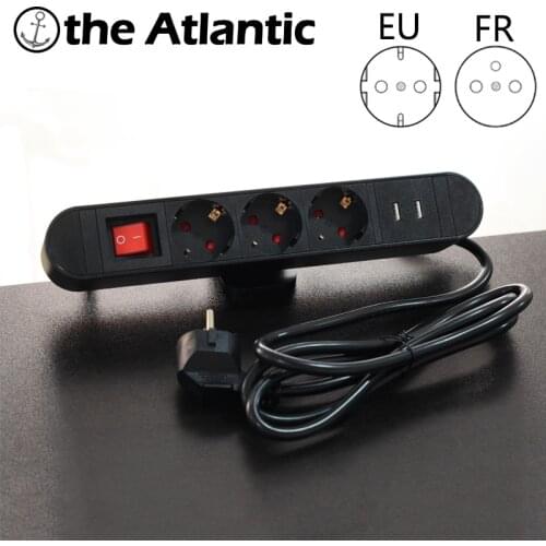 Desktop Edge Power Strip Removable Clamp EU FR Outlet Socket 2 USB Port Extension Cord 3 Plugs Surge Protector For Office Table