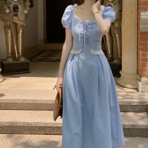 2021 Summer New Temperament Is Thin, Covering the Shoulders Waistband Girl Sweet and Gentle Fashion Dress Solid Color