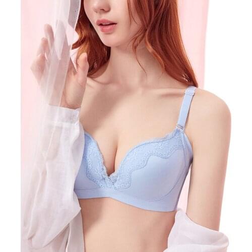 The new candy color sexy lace bra collects the auxiliary breast comfortable underwire underwear big breast display small bra