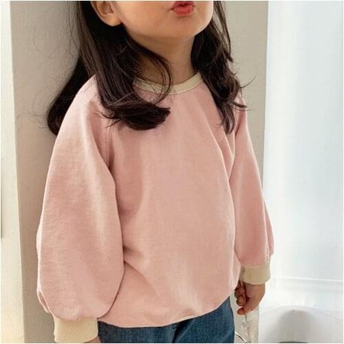 2020 Autumn Korean Childrens Clothing New Boys and Girls Fashion round Neck Raglan Sleeve Long Sleeve Leisure T-shirt
